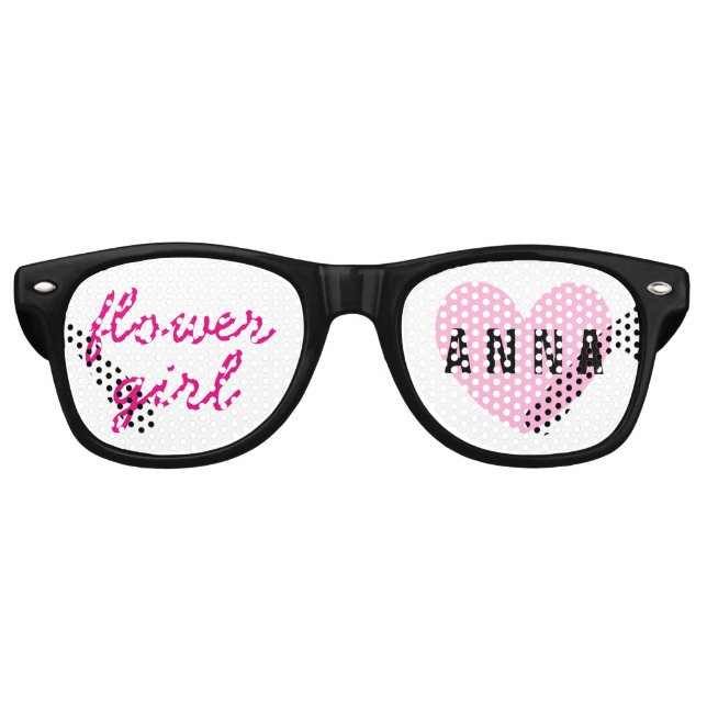 Blume Girl Gastgeschenk Hochzeit Black Pink Name A Partybrille (Vorderseite)