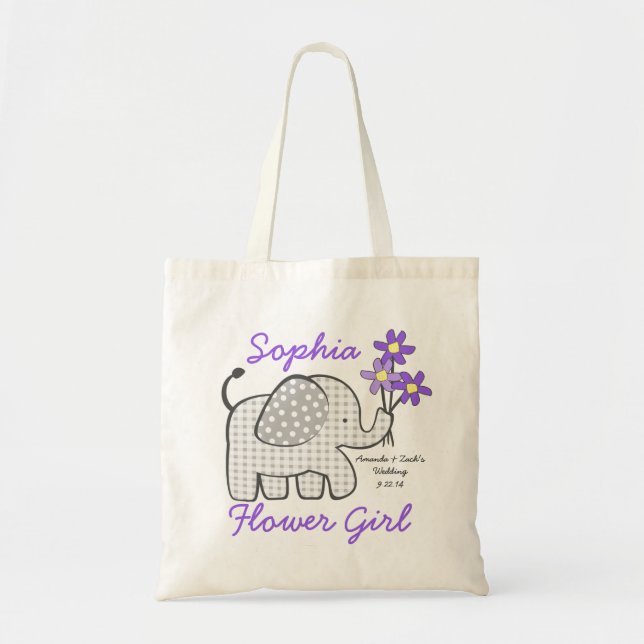 Blume Girl Gingham Elephant mit Bouquet Lila Tragetasche (Vorne)