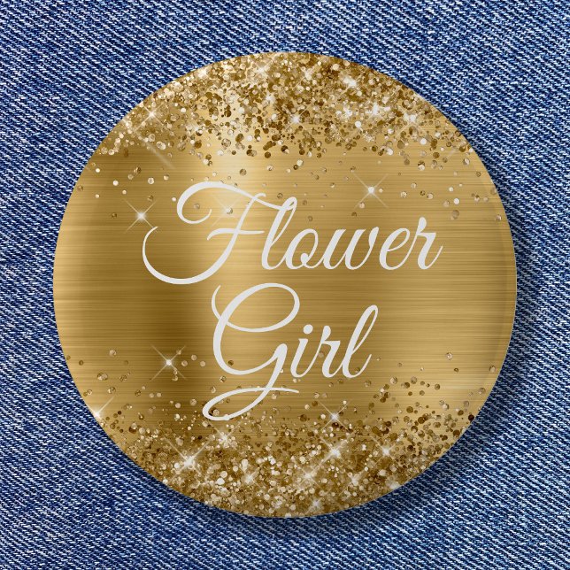 Blume Girl Glitterie Goldfilm Button (Flower Girl Glittery Gold Foil Button)