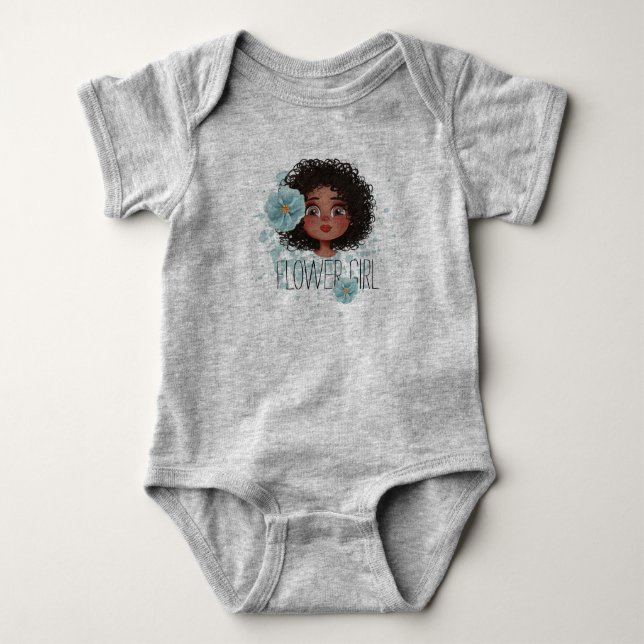 Blume Girl grau, blauer Babybodyanzug Baby Strampler (Vorderseite)
