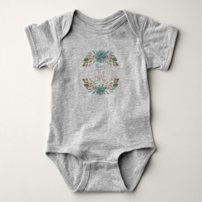 Blume Girl Graue Babykarosserie Baby Strampler (Vorderseite)