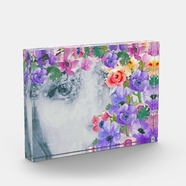 Blume Girl, moderne Kunst, gemischte Medien, anpas Fotoblock (Links)