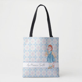 Blume Girl Pastel Blau Rosa Muster bearbeitbar Tasche
