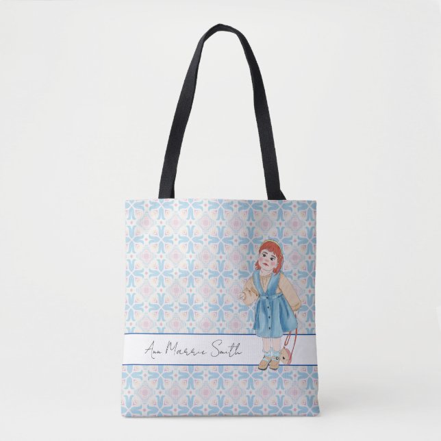 Blume Girl Pastel Blau Rosa Muster bearbeitbar Tasche (Vorderseite)