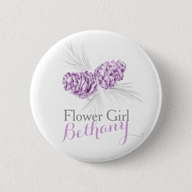 Blume Girl Pine Kegel lila Hochzeitsknopf Button (Vorderseite)