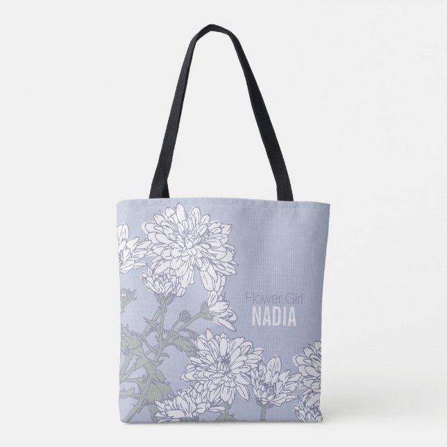Blume Girl white chrysanthemum grau Hochzeitstasch Tasche (Rückseite)