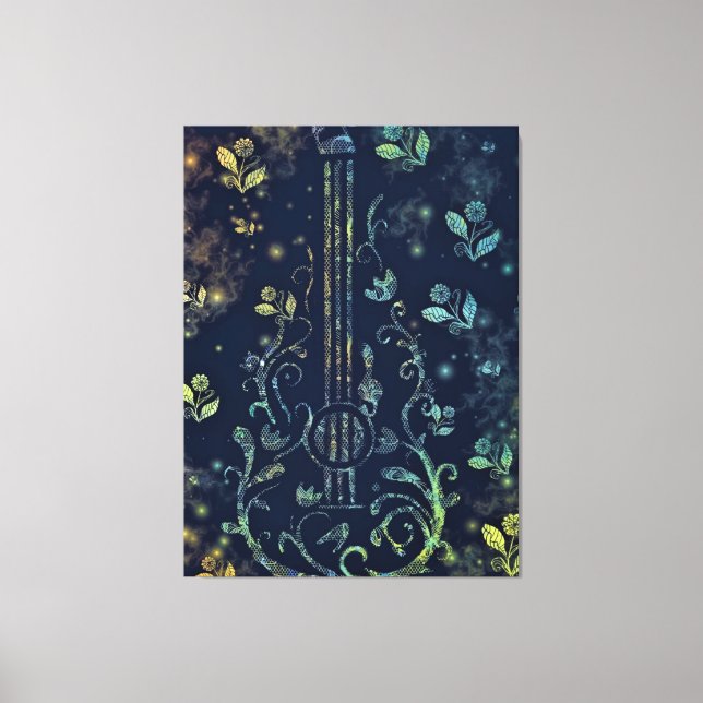 Blume Gitarre Art Canvas Print - Malerei Leinwanddruck (Vorderseite)