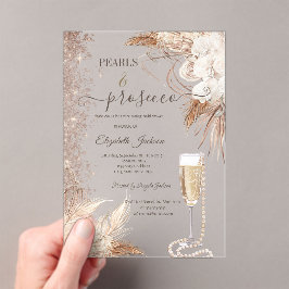 Blume Glitzer Perlen & Prosecco Brautparty Acryleinladungen