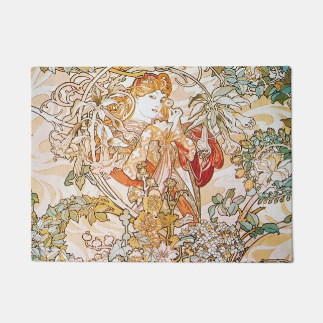 Blume Goddess Art Nouveau Artwork by Alphons Much Fußmatte (Vorderseite)