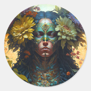 Blume Goddess Fantasy Art Runder Aufkleber