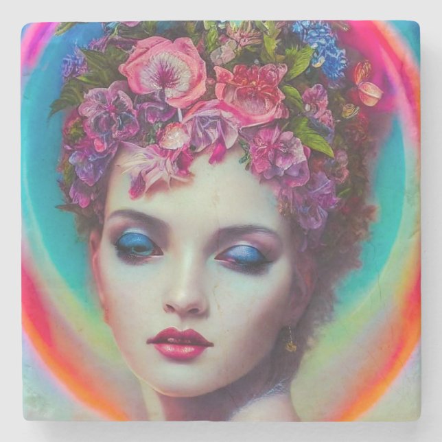 Blume Goddess Steinuntersetzer (Vorderseite)