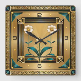 Blume Gold Art Deco Quadratische Wanduhr