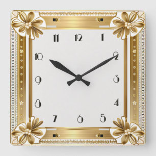 Blume Gold Art Deco Quadratische Wanduhr