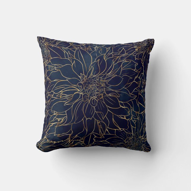 Blume Gold und Blue Dahlia Kissen (Vorderseite)