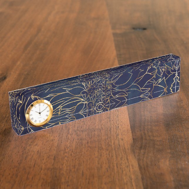 Blume Gold und Blue Dahlia Namensplakette (Seite)