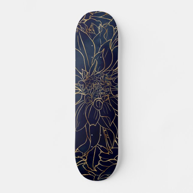 Blume Gold und Blue Dahlia Skateboard (Vorderseite)