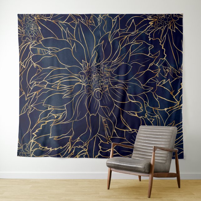 Blume Gold und Blue Dahlia Wandteppich (Beispiel (Horizontal))