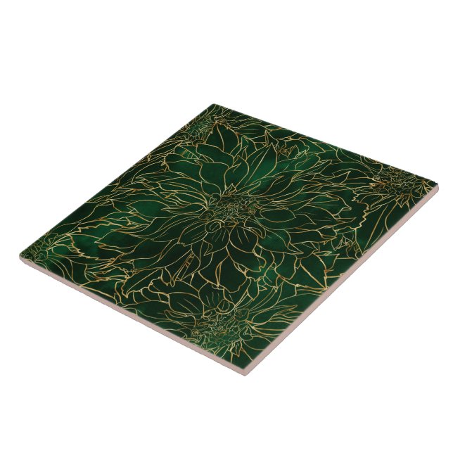 Blume Gold und Green Dahlia Fliese (Seite)