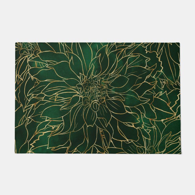 Blume Gold und Green Dahlia Fußmatte (Vorderseite)