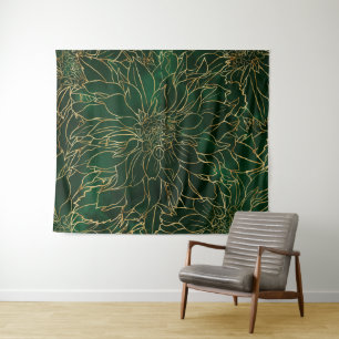 Blume Gold und Green Dahlia Wandteppich