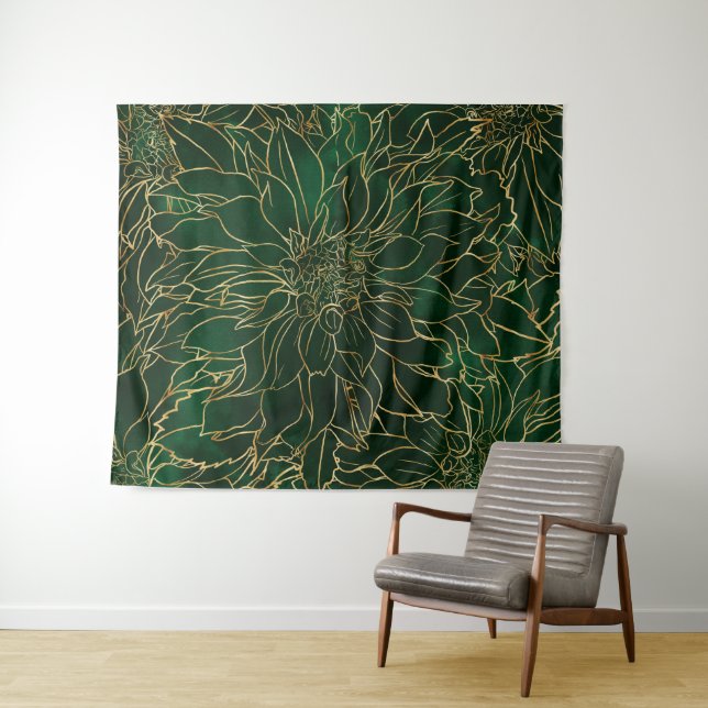 Blume Gold und Green Dahlia Wandteppich (Beispiel (Horizontal))