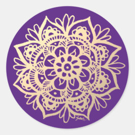 Blume Gold und Violet Mandala Runder Aufkleber