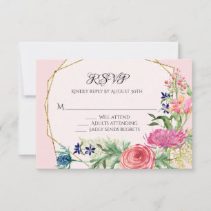  Blume Gold Wasserfarbe Geometrische rosa Navy UAW RSVP Karte