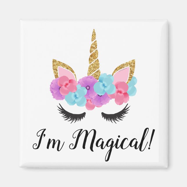 Blume Goldene Magie Einhorn Girls Magnet (Vorne)