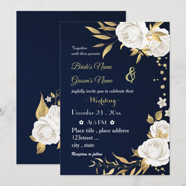 Blume Goldmedaille Hochzeitseinladung Einladung (Vorne/Hinten)
