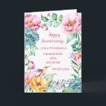 Blume Grandson und seine Ehefrau Jahrestag Karte<br><div class="desc">Glückliche Hochzeitskarte für Enkel und seine Ehefrau mit hübschen Frühlingsblumen und Vögeln und Herzenslust.</div>