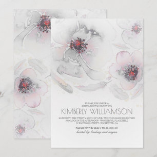 Blume Grau Pink Boho Brautparty Einladung