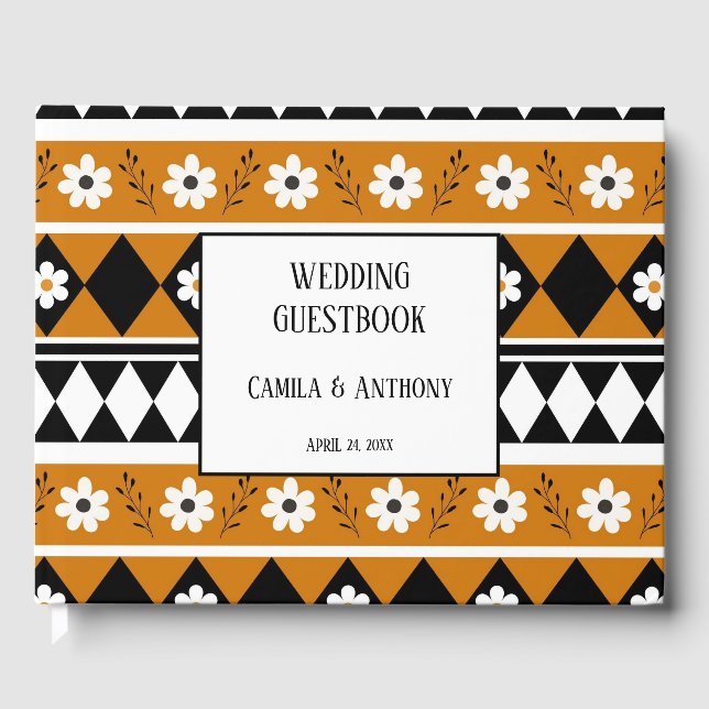Blume Grenzstreifen Diamond-Boho Blumenmuster Gästebuch (Vorderseite)