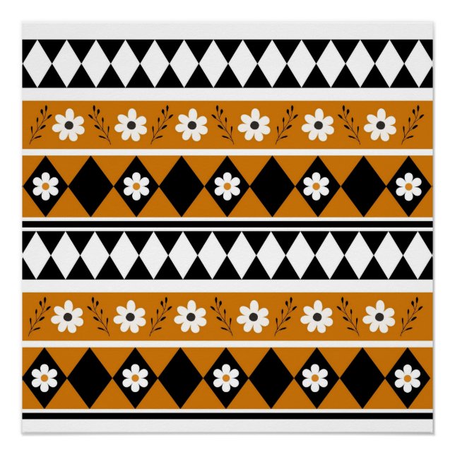 Blume Grenzstreifen Diamond-Boho Blumenmuster Poster (Vorderseite)