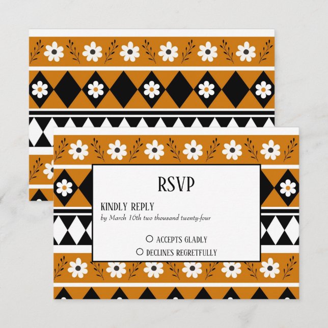 Blume Grenzstreifen Diamond-Boho Blumenmuster RSVP Karte (Vorne/Hinten)