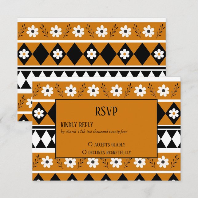 Blume Grenzstreifen Diamond-Boho Blumenmuster RSVP Karte (Vorne/Hinten)