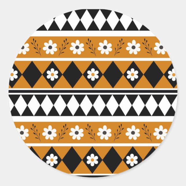 Blume Grenzstreifen Diamond-Boho Blumenmuster Runder Aufkleber (Vorderseite)