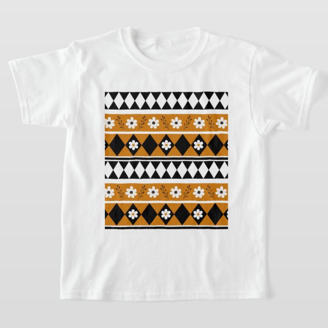 Blume Grenzstreifen Diamond-Boho Blumenmuster T-Shirt (Ablage )