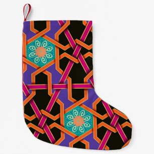 Blume grün orange und lila Geometrisch ethnisch Kleiner Weihnachtsstrumpf