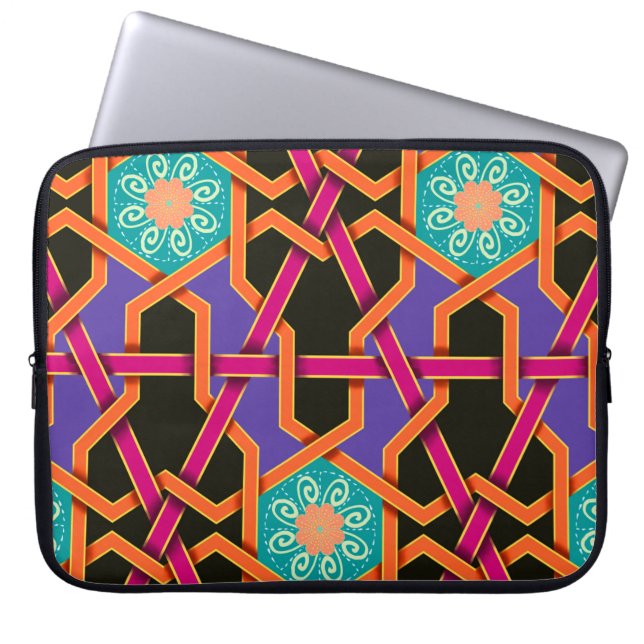 Blume grün orange und lila Geometrisch ethnisch Laptopschutzhülle (Vorderseite)