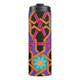 Blume grün orange und lila Geometrisch ethnisch Thermosbecher