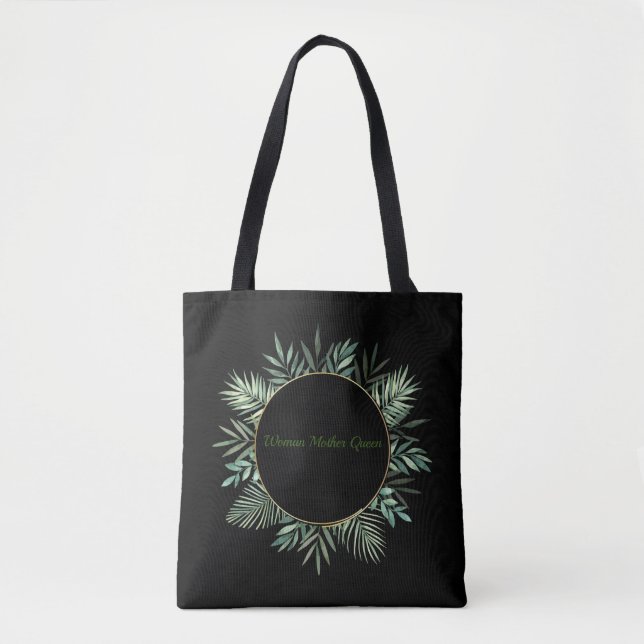 BLUME GRÜN SCHWARZ MIT DEDICATION TOTE BAG TASCHE (Vorderseite)