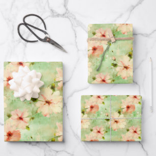 Blume Grün und Blau Elegant Boho Geschenkpapier Set
