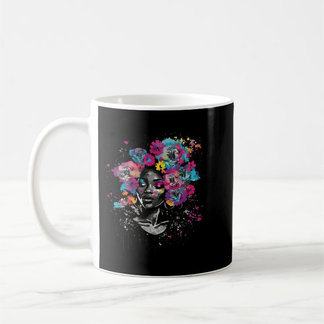 Blume Hair Black History BLM Melanin Königin Kaffeetasse (Links)
