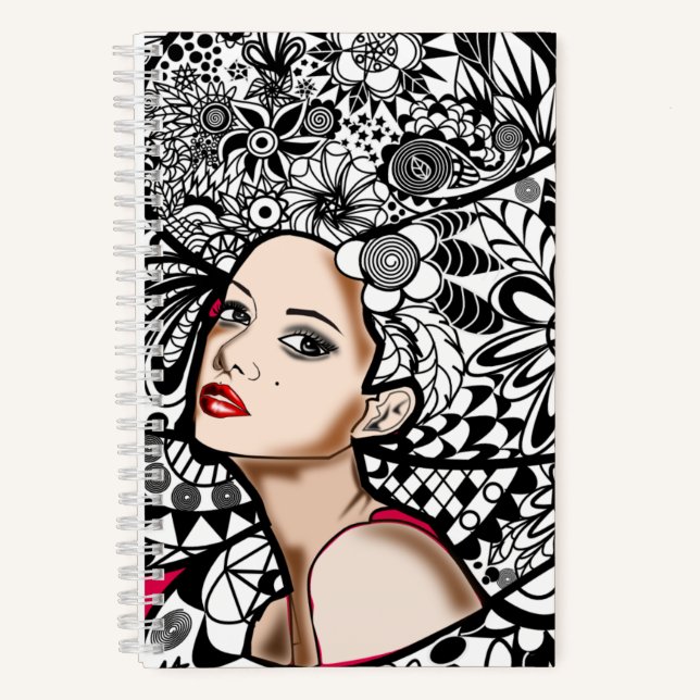 Blume Hair Lady Notebook Notizbuch (Vorderseite)
