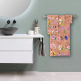 Blume, handbestrichen in Aquarellfarben, orange Badhandtuch Set