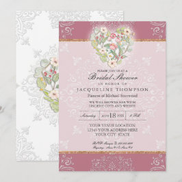 Blume Heart w Lace Dusty Berry Pink Brautparty Einladung
