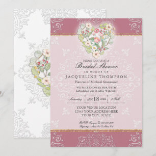 Blume Heart w Lace Dusty Berry Pink Brautparty Einladung