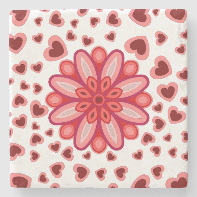 BLUME HEARTS RED LIEBE VALENTINE GIFT STEINUNTERSETZER (Vorderseite)
