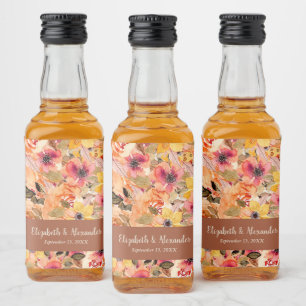 Blume Herbst Wasserfarbe Terracotta Hochzeit Mini Alkoholflaschenetikett