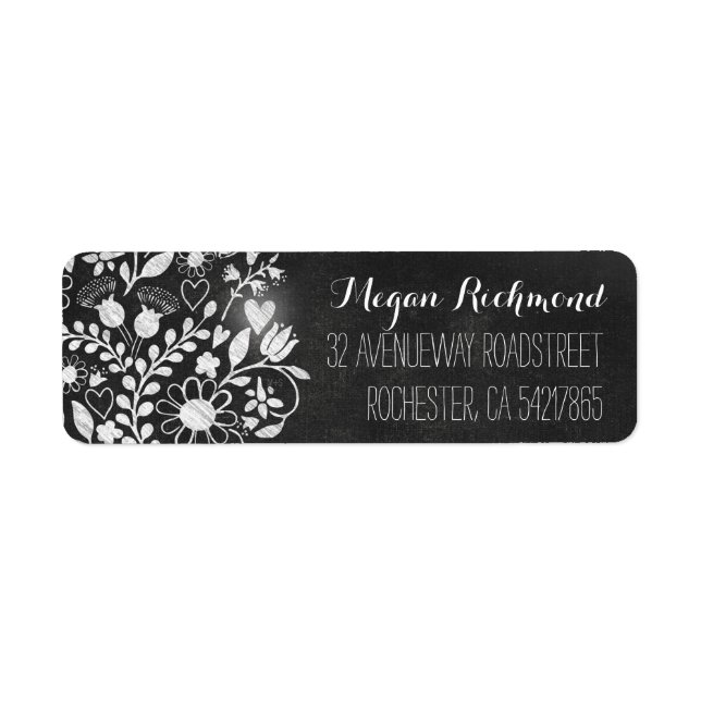 Blume Herz Chalkboard Rücksendeadressen-Aufkleber (Vorne)